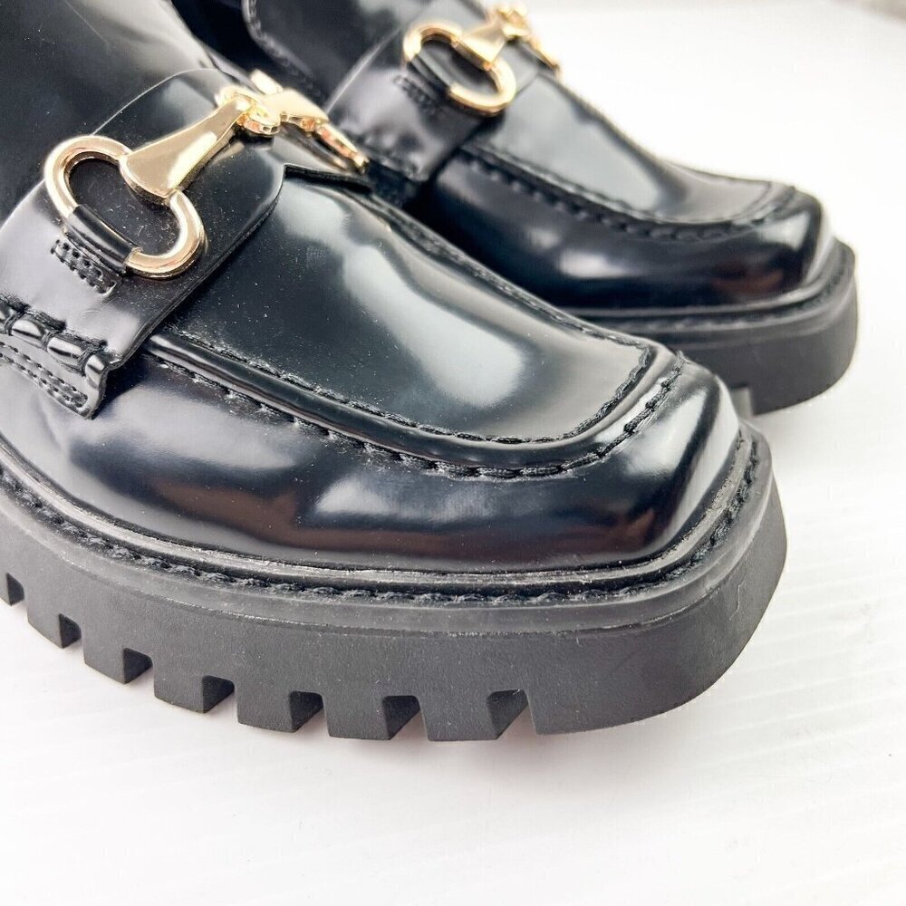 Open Edit Nordstrom Heather Platform Bit Loafer Women Black Leather Size 7M NEW - Picture 5 of 13